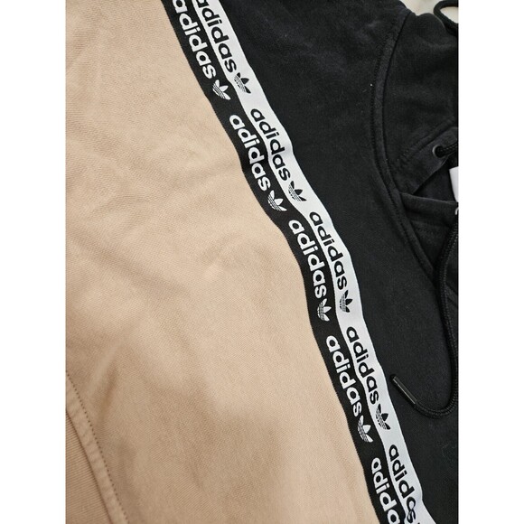 Adidas Originals Women's Beige Black Logo Tape Cropped Hoodie Sweatshirt Size 32 - Picture 6 of 12
